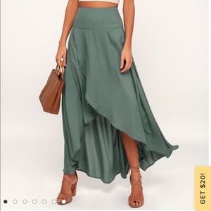 Dark sage high low maxi skirt
